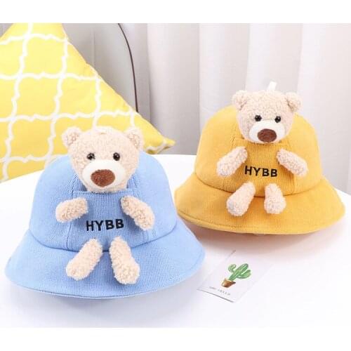 Childrens Autumn and Winter Hats Bear Pot Hats Childrens Fisherman Hats, Autumn and Winter Boys and Girls Baby Sun Hats