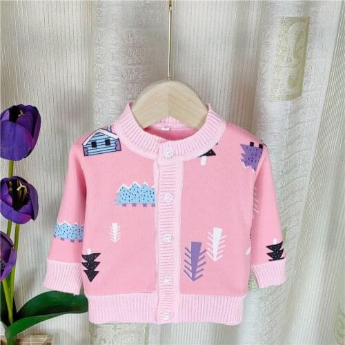 2021 Baby Cartoon Long Sleeve Cardigan Autumn Baby Girls Cute Kinted Plus Velvet Cardigan Toddler Kids Warm Coat Girls Jackets