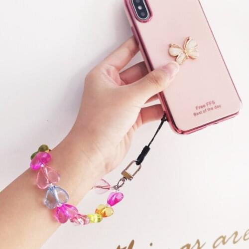 Mobile Phone Lanyard short wrist strap crystal beads colorful love suitable For iPhone11Pro mobile phone case lanyard students