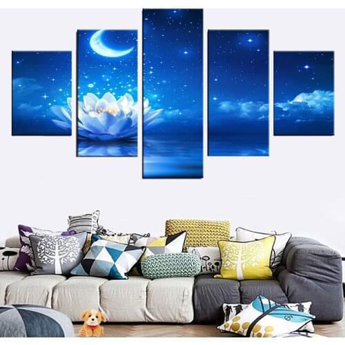 Canvas painting 5 panel beautiful flower moon fashion modern home decoration living room modular photo frame wall art