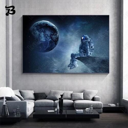 Astronaut Canvas Painting Sitting In Space Look Into The Distance Canvas Posters and Print Wall Art Pictures for Home Wall Decor