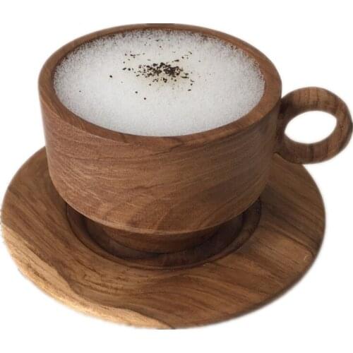 Natural Wood Coffee Cup with Handle Teak Breakfast Milk Cup Handmade Water Cup Juice Drink Cup Beer Tea Cup Mug 150Ml