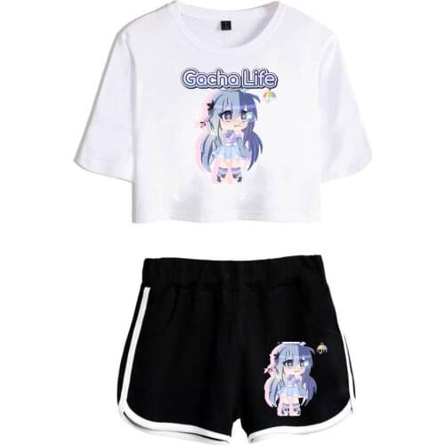 Cute Game Gacha Life Ladies Two-piece Casual Sexy Sports Shorts + Short-sleeved T-shirt Y2K Girl Summer Suit Anime Clothing