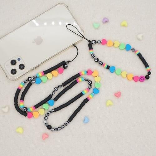 2021 Trendy Mobile Strap Phone Case Charm Women Colorful Heart Soft Pottery Phone Chain Girl Cute Anti-Lost Lanyard Jewelry Gift