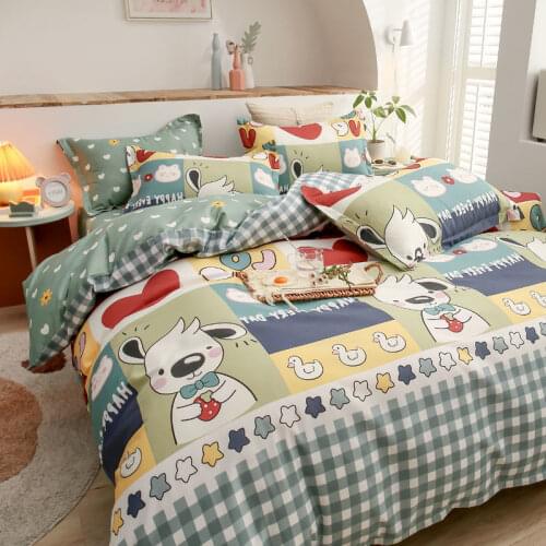 Fashion Bedding Set Cartoon Printed Bed Linen Sheet Plaid Duvet Cover Single Double Queen King Quilt Covers Sets Bedclothes