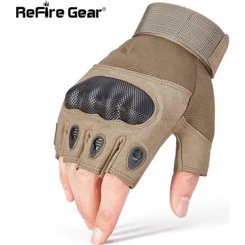 ReFire Gear Military Tactical Gloves Men Motorcycle Combat Half Finger Gloves Army Carbon Shell Shoot Paintball Airsoft Mittens