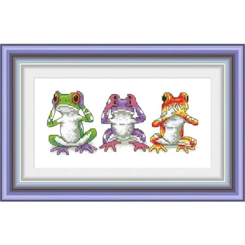 Tree frog trio cross stitch kits cartoon animal 18ct 14ct 11ct white fabric cotton thread DIY embroidery kit for beginners