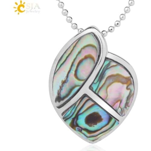 CSJA Natural Abalone Shell Necklace Pendant Blue Multicolor Oyster Mother of Pearl Paua Mop Shell Splicing Geometry Jewelry F995