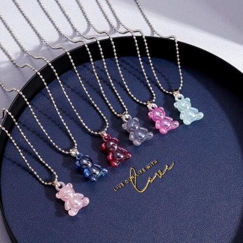 Cute Animal Cartoon Bear Necklaces & Pendants Handmade Candy Color Pendants for Women Children Gift