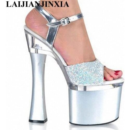 LAIJIANJINXIA Sexy High Heel Sandals Women Shoes Square Heel Sandals Ankle Straps See Through Pvc Open Toe Summer Sandals F-005