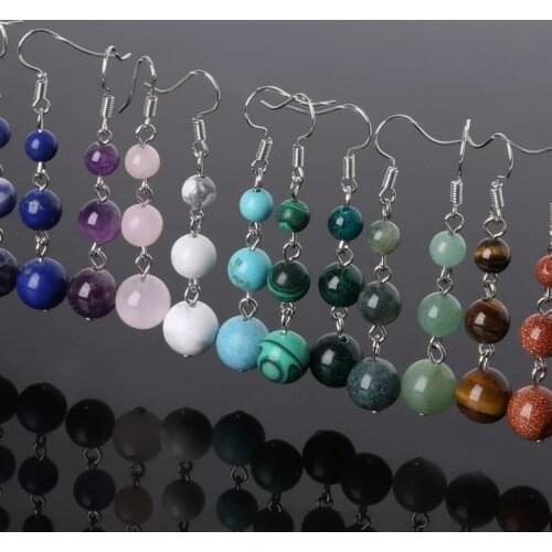 Natural Red Agate/Tiger eye Stone Round Bead Earrings Earrings Long Ladies Temperament Earrings