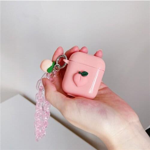 Cute 3D Peach Pink Earphone Case for Airpods 2 1 Candy Soft TPU Bluetooth Cover for Airpods Pro Coque with Crystal Bracelet