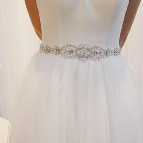 SLBRIDAL Wedding Accessories Pearls Wedding Belt Satin Rhinestones Evening Prom Dress Belt Bridal Ribbon Sash Bridesmaids Women