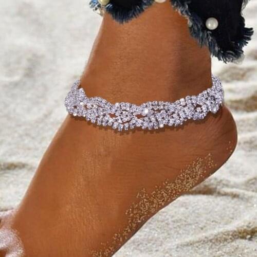 Rhinestone Luxury Rhinestone Multi Layer Anklet Chain Wholesale New Boho Women Crystal Cross Cuban Anklet Barefoot Jewelry Gift