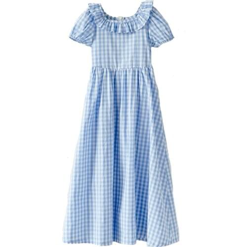 10 12 years Girls Short Sleeve Party Ceremoney Sweet Plaid Long Dress Teen Girls Summer Clothes