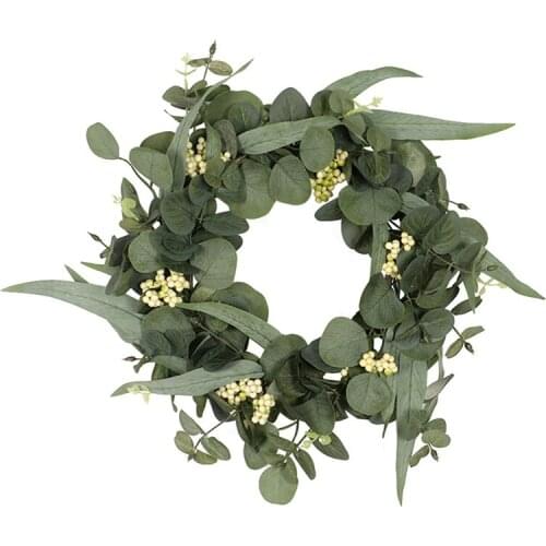 Artificial Eucalyptus Wreath with Willow Leaves & Berries Spring Summer Greenery Wreath for Front Door Wall Window Decor