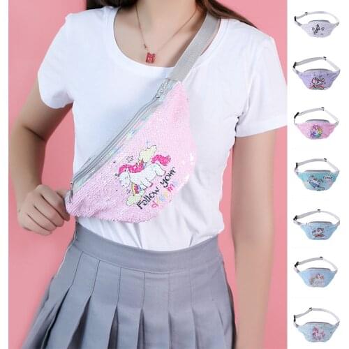 Waterproof PVC Unicorn Sequins Girls Belt Waist Packs Fanny Girls Belt Mermaid Sport Bag Cartoon For Women Chest Waist Bag Pack