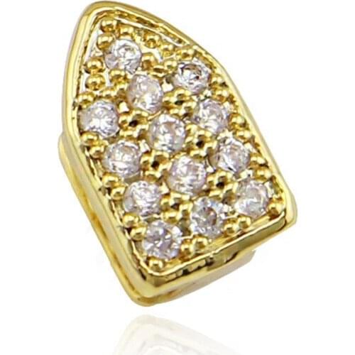 Factory Bottom Price Tooth Cap Gold Color Teeth Grillz Iced CZ Out Tooth Grills Hip-hop Cool Accessories Men Women Body Jewelry