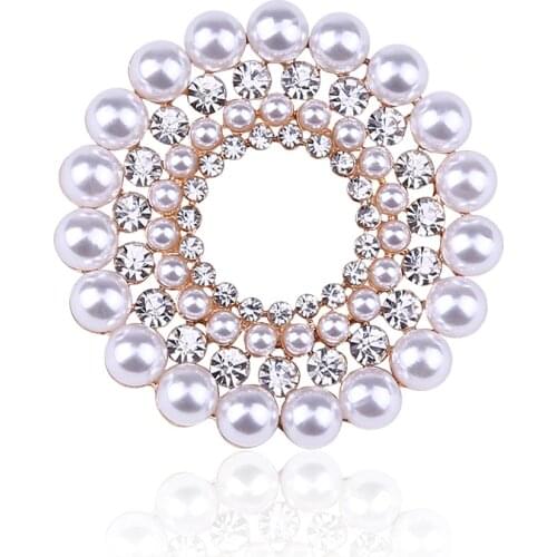 Rhinestone Crystal Silver Color Flower Brooches for Women Men Wedding Bridal Party Round Bouquet Brooch Pin Clear