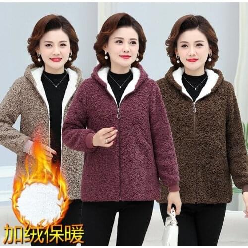 2021 NEW Mother Winter Womens Jacket Female Lambswool Plus Velvet Cotton Hooded Coat Plus Size 5XL Warm Lady Outerwear