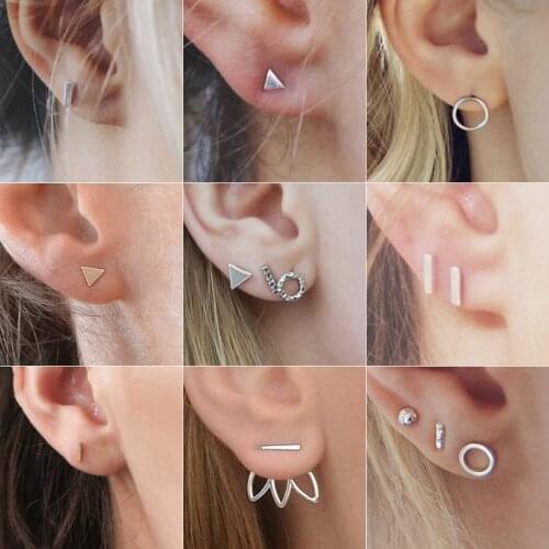 Trendy 1 Pair Golden and Iron Minimalist Stainless Steel Stud Earrings for Women Fashion Party Earrings Jewelry Accessories