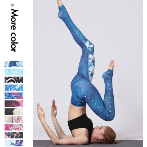 Yoga Pants Women High Waist Trainer Sports Leggings Long Tights Floral Push Up Running Trouser Workout Tummy Control