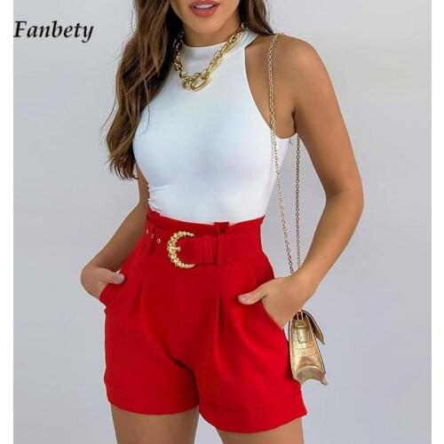 Elegant Patchwork Print Tops And Shorts Two Piece Sets Women 2021 Autumn O-Neck Outfits Office Lady Fashion Sleeveless Suit Belt