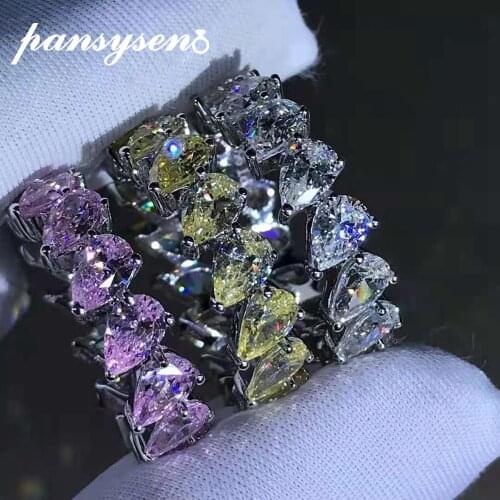 PANSYSEN 100% 925 Sterling Silver 6ct Tear Drop VVS D Color 3EX High Carbon Diamond Halo Ring Wedding Engagement Rings for Women