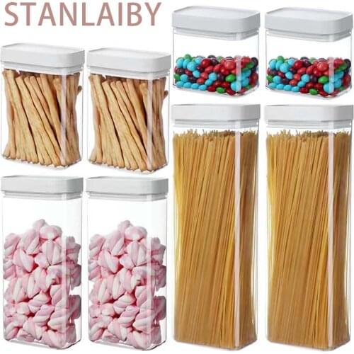 6 In 1 Kitchen Storage Boxes Cereal Rice Grain Disp Bucket Moisture Proof Plastic Automatic Press Out Wall-Mounted Storage Cans