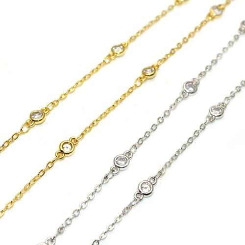 10meters High Quality White Zircon CZ Stone Setting Chains Gold White K Color Plaitng DIy Necklace Making Findings