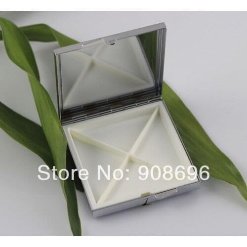 100PCS Square Pill Boxes Blank DIY Metal Pill Container Storage Box 4 Compartments --Free Shipping