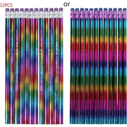 12Pcs Rainbow Pencil Wood Environmental Protection Bright Color HB Drawing Painting Pencils School Office Writing Pen