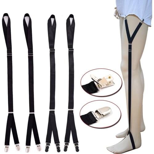 2pcs Non-slip Shirt Stays for Men Police Military Adjustable Elastic Shirt Holders Leg Suspenders Straps Sock Garters Black
