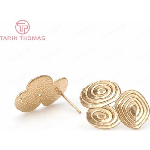10PCS 22*15MM 24K Champagne Gold Color Brass Curl Pattern Stud Earrings High Quality Diy Jewelry Findings Accessories