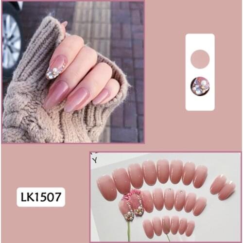 24pcs Nails Patch with Diamond Glue Type Long Paragraph Fashion Manicure Patch False Nails Save Time Nail Patch NE