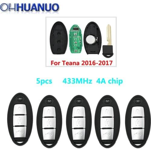 5pcs* 3 Button Smart Remote Key Fob 433MHz with 4A chip for Nissan Teana 2016-2017 + Uncut Blade