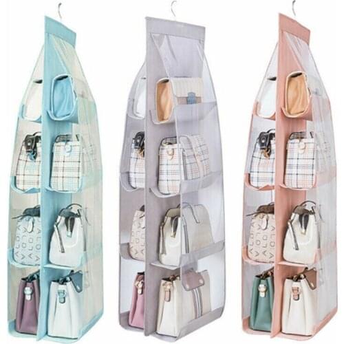 6 \8 Pockets Hanging Closet Organizer Clear Foldable Handbag Purse Storage Bag Bags Home Storage Organization
