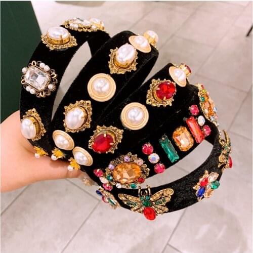 Baroque Rhinestone Crystal Chain Black Hairbands Hair Accessories Hairband for Girls Sparkling Headbands For Women