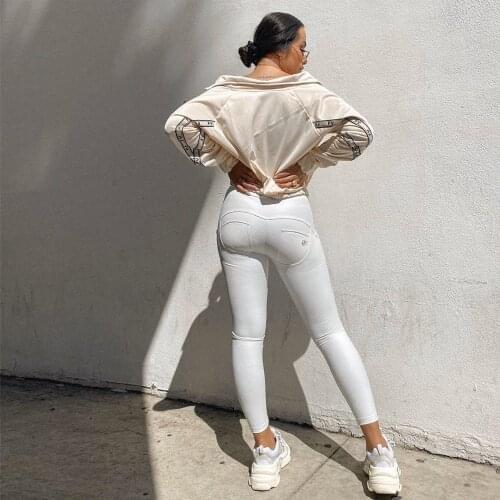 Melody Butt Lift White Leather Pants Women Mid Waist Stretch Plus Size Compression Leggings Sexy Jegging Bodycon Casual Trousers