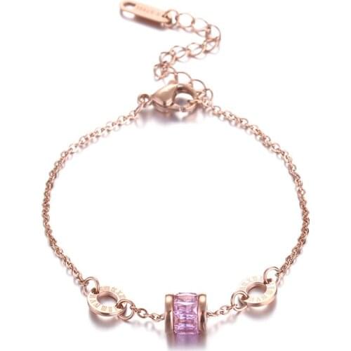 316L Stainless Steel Fashion Fine High-end Jewelry Zircon Purple Roman Script Lucky Beaded Bracelet For women Pulseras Anime