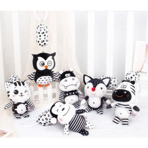 Black and White Animals Baby Bed Bell Safety Seat Plush Toy Mobile Baby Bed Chimes Rattles Bell Stroller Hang Car Hanging