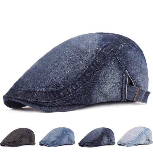 Spring/Autumn Beret Cap for Women Men Denim Adjustable Waiter Hat Newsboy Detective Cap Male Casual Retro Cap Female Sun Hat