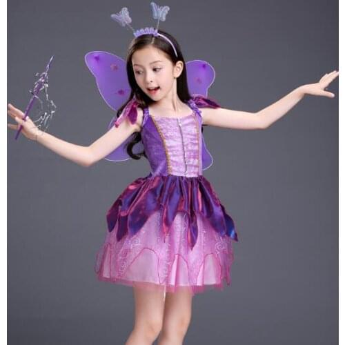Kids Girls Halloween Party Costumes Flower Fairy Tinker Bell Elf Princes Dress Butterfly with Wing Costume Masquerade Clothing