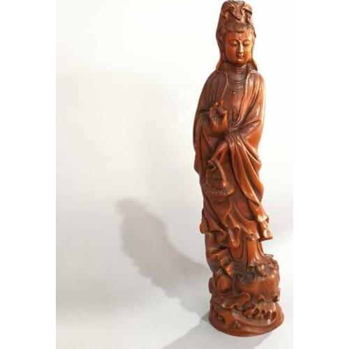 Guanyin Antique Poplar Basket Take fish guanyin Bodhisattva small ornaments old wood carving buddha decoration antique wood carv