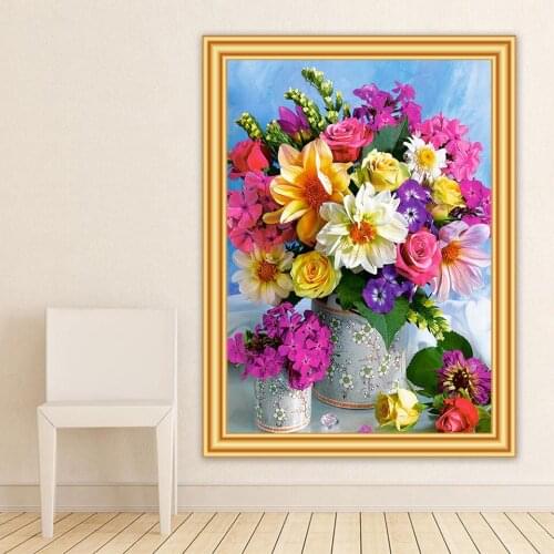 5D DIY Diamond Painting Flowers Vase Cross Stitch Kit Full Drill Square Embroidery Mosaic Rose Art Picture Gift Home Decoration