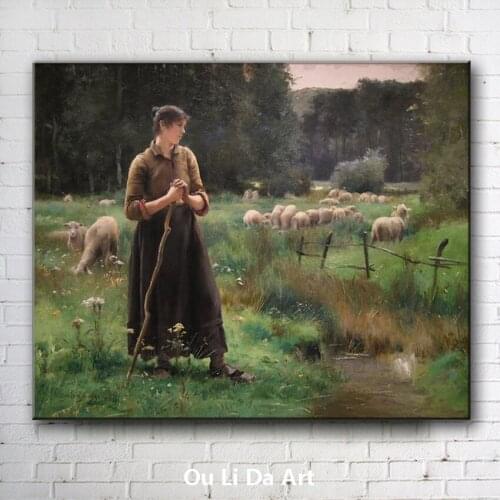 Classical figures sheep girl landscape oil paintings canvas printing printed on canvas home wall art decoration picture