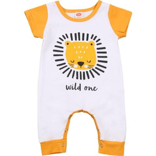 2021 Newborn Infant Baby Boy Girl Cartoon Romper Summer Short Sleeve Lion Print One Piece Clothes Cute Cotton Clothes