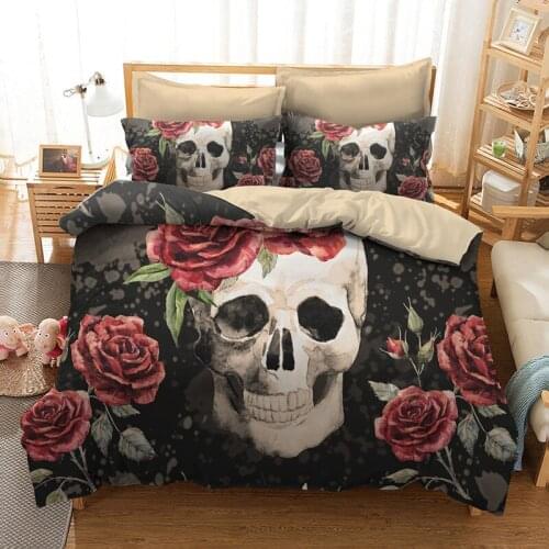 Fanaijia rose Skull Bedding Sets queen size Sugar skull Duvet Cover Bed cool skull bedline AU US size bedline