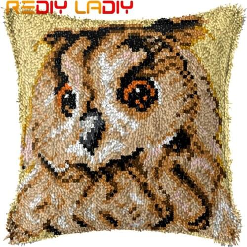 Latch Hook Kits Make Your Own Cushion Animals Owl Acrylic Yarn Crocheted Pillow Case DIY Latch Hook Cushion Cover Hobby & Crafts
