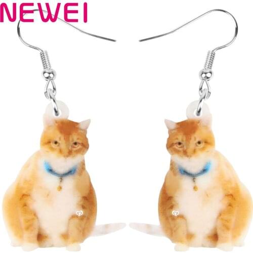 Newei Acrylic American Wirehair Cat Earrings Big Cute Hello Kitten Pet Animal Dangle Drop Jewelry For Women Kids Novelty Gift